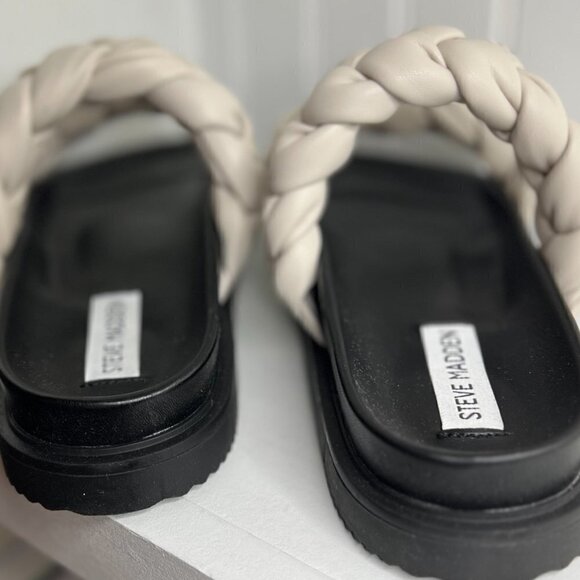 Steve Madden Womens Choice Woven Faux Leather Flatform Sandals in Bone Size 8 - Picture 8 of 8